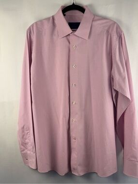 David Donahue Pink Micro Check Slim Fit Dress Shirt 17 34/35
